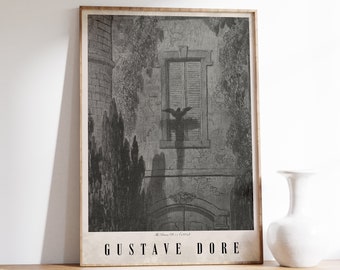 Gustave Dore Prints | The Raven Pl.11 (1884) | Gothic Decor | Devil Art | Memento Mori