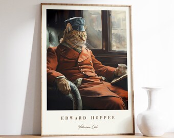 Victorian Cat Poster | Edward Hopper | Vintage Painting | Modern Wall Art | Antique Print | Aesthetic Decor