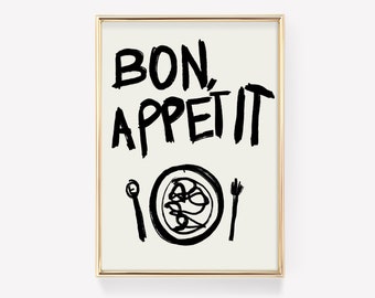 Kitchen print | bon appetit sign | kitchen wall art | french kitchen decor | dining room wall art | Kitchen print | Vintage Art