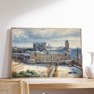 André Giroux - Santa Trinità dei Monti in the Snow (1825) | Vintage Poster | Old Town Painting | Winter Scenery Print | Home Decor Wall Art