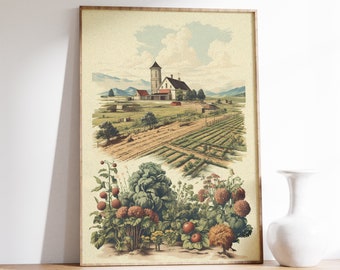 Farmland Wall Decor | Modern Farmhouse Decor | Farmland Illustration | Farmland Cereal Art | Rustic Farming Kitchen Decor