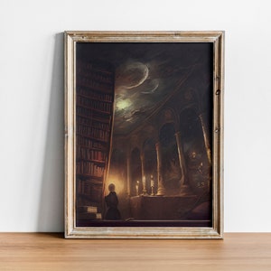 Dark Academia Bibliotheksmalerei | Ästhetische Wandkunst | Vintage schwermütige Kunst | Licht Academia | Dark Gothic Kunst Poster | Interior Buchkunst