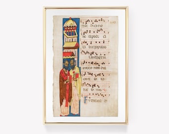 Medieval Illuminated Manuscript | Antique Book Art | Historical Illumination | Vintage Painting