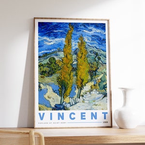Poplars at Saint Remy by Van Gogh | Exhibition Poster | Van Gogh Poster | Famous Landscape | Floral Colorful on Cottagecore Antique Painting