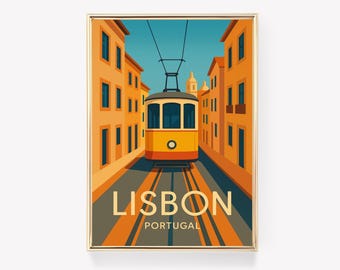 Lisbon Portugal Travel Poster, Vintage Wall Art Canvas Print