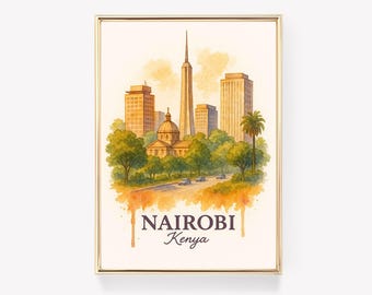Nairobi Vintage Travel Poster, Kenya Wall Art Print, Nairobi City Decor