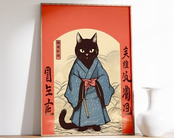 Japanese Cat Print | Funny Cat Print | Cat Wall Art | Ukiyo-e Poster | Japanese Print | Ukiyo-e Art Print | Japanese Room Wall Art