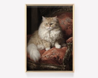 Lámina antigua de gato gordo / Póster victoriano de estilo academia oscura / Arte mural de Halloween / Lámina de bruja oscura / Pintura estética cottagecore