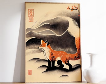 Japanese Fox Poster | Animal Poster | Fox Art Print | Animal Wall Art | Animal Art Print | Japanese Wall Art | Ukiyo-e Print