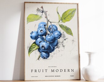 Blueberry Print | Blueberry Poster | Vintage Fruit Art | Antique Decor | Modern Wall Art | Living Room Print