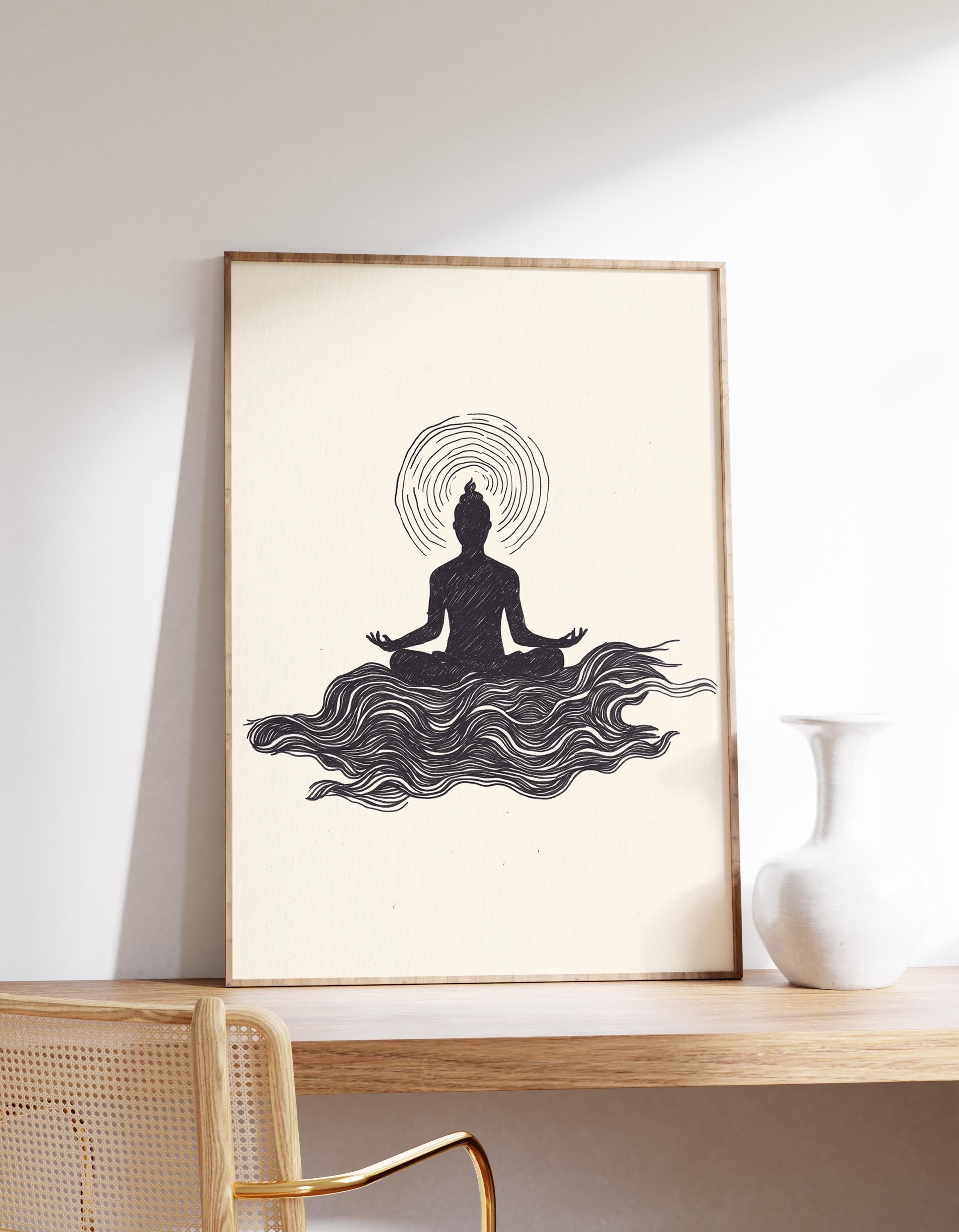 Zen Wall Art, Minimalist Meditation Print, Inner Peace Ink Illustration ...