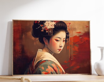Japanese Wall Art | Geisha Poster | Geisha Art Print | Vintage Painting | Japanese Decor | Oriental Decor | Asian Wall Art | Home Decor