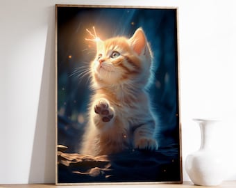 Lámina minimalista de gato / Arte de gato adorable / Lámina de arte de gato / Regalo para amantes de los gatos / Ilustración de gato / Arte mural de gato divertido / Arte minimalista