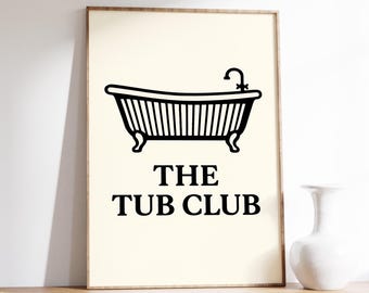 Bathroom Wall Poster, Tub Art Print, Minimal Bath, Vintage Print, Black Line, Home Decor