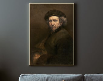 Rembrandt - Self-Portrait (1659) - Vintage Portrait Painting Photo Poster Classic Print Wall Art Gift Dark Brown Large Size - 18x24, 24x36