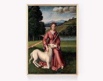 Renaissance Art | Lady With Unicorn | Mythical Poster | Vintage Painting | Classical Artwork | Unicorn Print