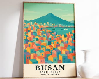 Busan Gamcheon Poster, South Korea Wall Art, Colorful Busan Print, Busan Travel Decor, Busan Seaside View