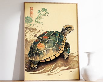 Japanese Turtle Poster | Animal Poster | Turtle Art Print | Turtle Wall Art | Japanese Turtle Artwork | Japanese Wall Art | Ukiyo-e Print