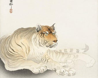 Tigre Katsushika Hokusai | Impressão vintage | Arte Japonesa | Tigre Asiático | Estilo Ukiyo-e | Decoração de parede