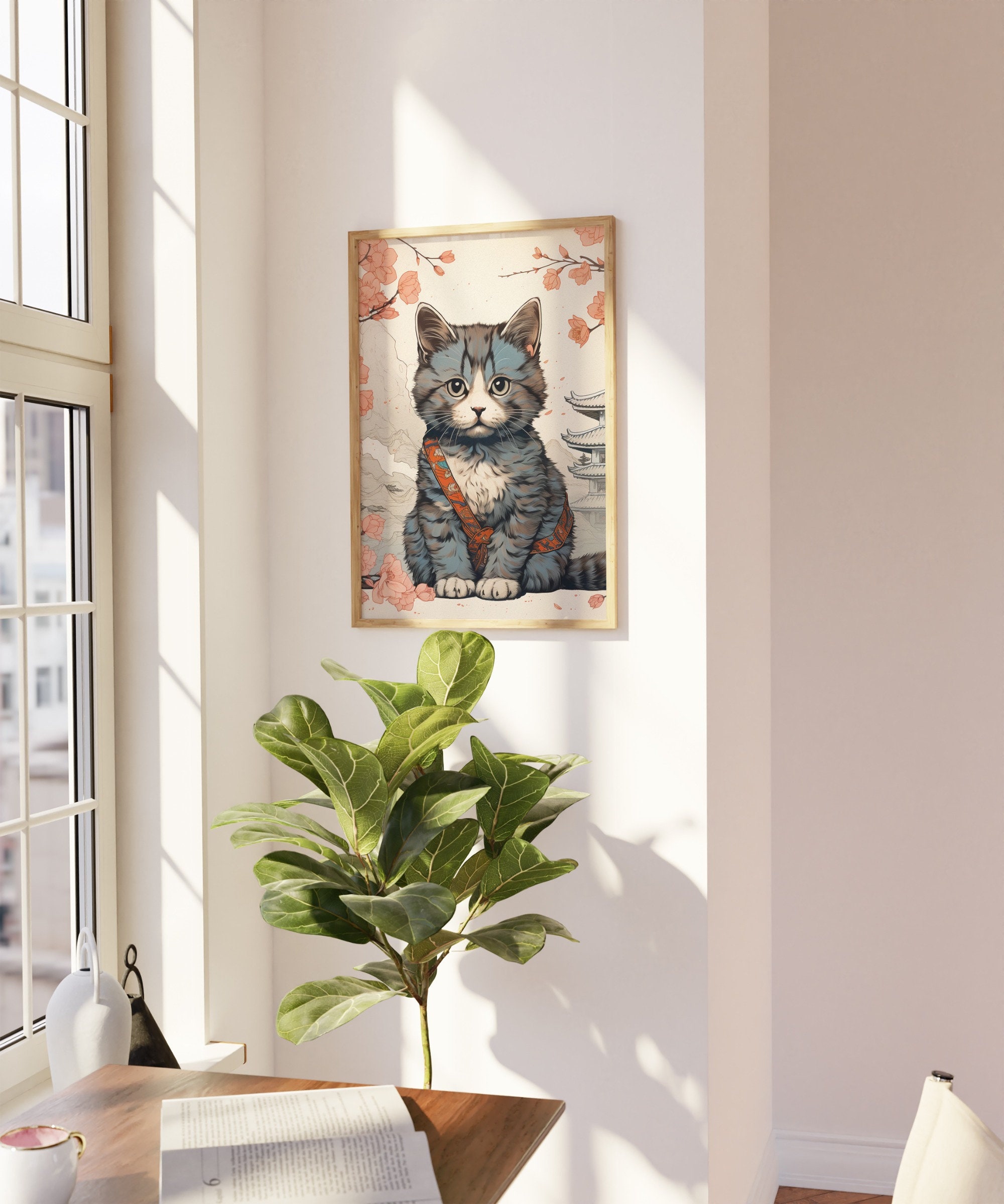 Japanese Cute Cat Poster | Animal Poster | Cute Cat Art Print | Animal ...