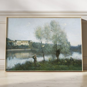 Jean-Baptiste-Camille Corot - Ville-d'Avray (1865) / Cartel vintage / Pintura de paisajes ribereños / Paisaje del lago / Lienzo impreso de bellas artes