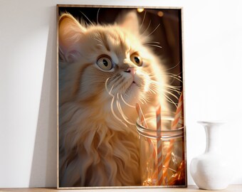 Lámina minimalista de gato / Arte de gato adorable / Lámina de arte de gato / Regalo para amantes de los gatos / Ilustración de gato / Arte mural de gato divertido / Arte minimalista