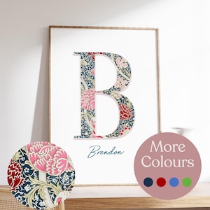 Impresión de nombre personalizada, arte de pared con letras florales personalizadas, póster con nombre para habitación de niña, regalo de decoración de habitación con monograma personalizado