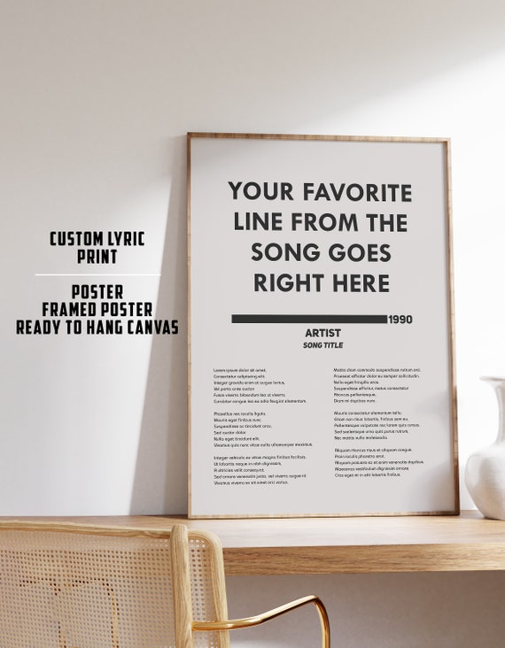 Custom Designed Wall Art Canvas With Your Favorite Song Lyric 