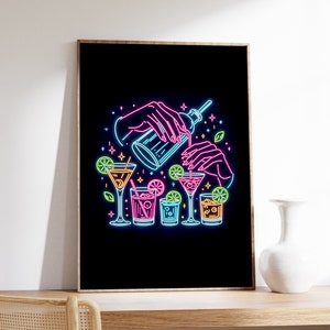Cheers Print | Bar Cart Print | Rainbow Wall Art | Aesthetic Kitchen Print | Bar Cart Wall Decor | Bar Art | Vintage Art | Antique Print