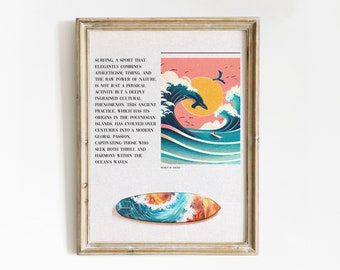 Surf Print | Retro Surf Poster | Vintage Beach Print | Retro Wave Poster | Ocean Wall Art | Beach Wall Art | Illustration Art
