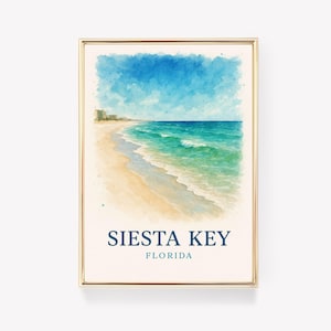 Siesta Key Travel Poster, Florida Wall Art, Siesta Key Print, Vintage Travel Canvas, Florida Decor, Beach Wall Art