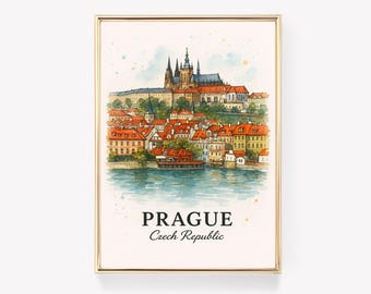 Prague Travel Poster, Czech Republic Wall Art, Vintage Poster Print, Prague Wall Decor, Travel Gift, European City Art