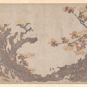 Japanese Art | Plum Blossoms | Moon Print | Hokusai Poster | Ukiyo-e Design | Vintage Painting | Wall Print