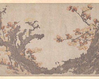 Japanese Art | Plum Blossoms | Moon Print | Hokusai Poster | Ukiyo-e Design | Vintage Painting | Wall Print