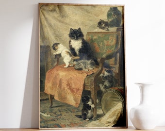 Vintage Kitten Painting | Victorian Cat Painting | Cat Portrait | Cat Wall Art | Cat Wall Decor | Antique Cat Artwork | Vintage Cat Poster