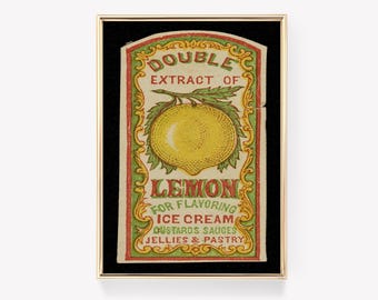 Vintage Lemon Label | Antique Citrus Print | Lemon Extract Art | Retro Kitchen Decor | Vintage Print