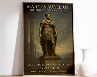 Marcus Aurelius Poster, Stoic Rome Wall Art, Philosopher Emperor Statue Print, Ancient Roman Decor Gift