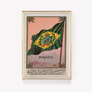 Bandeira do Brasil Vintage | Cartão Allen Ginter | Impressão Antiga | Memorabilia do Brasil | Arte de Cartão de Cigarro