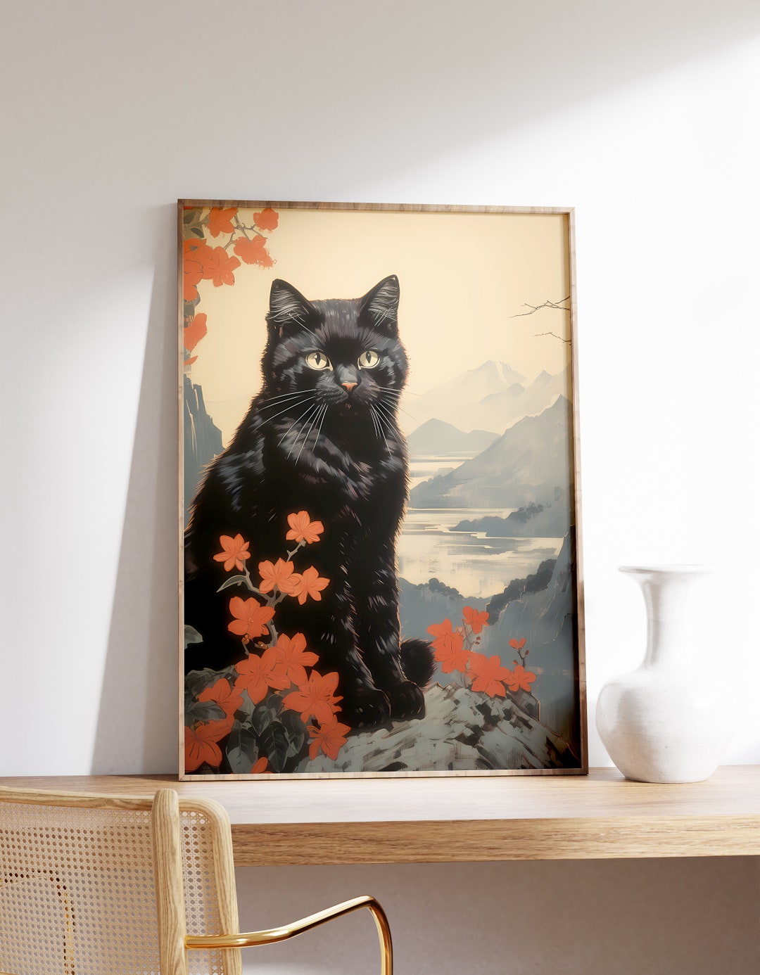 Japanese Art Print | Vintage Black Cat Print | Ukiyo-e Art Poster ...