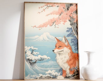 Japanese Art Print | Vintage Fox Print | Ukiyo-e Art Poster | Japanese Wall Art | Cute Fox Print | Antique Wall Art