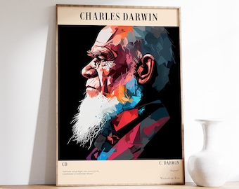 Charles Darwin Print | Vintage Print | Minimalistyczny wystrój ścienny | Sztuka ścienna | Antyczny obraz | Nastrojowa sztuka ścienna