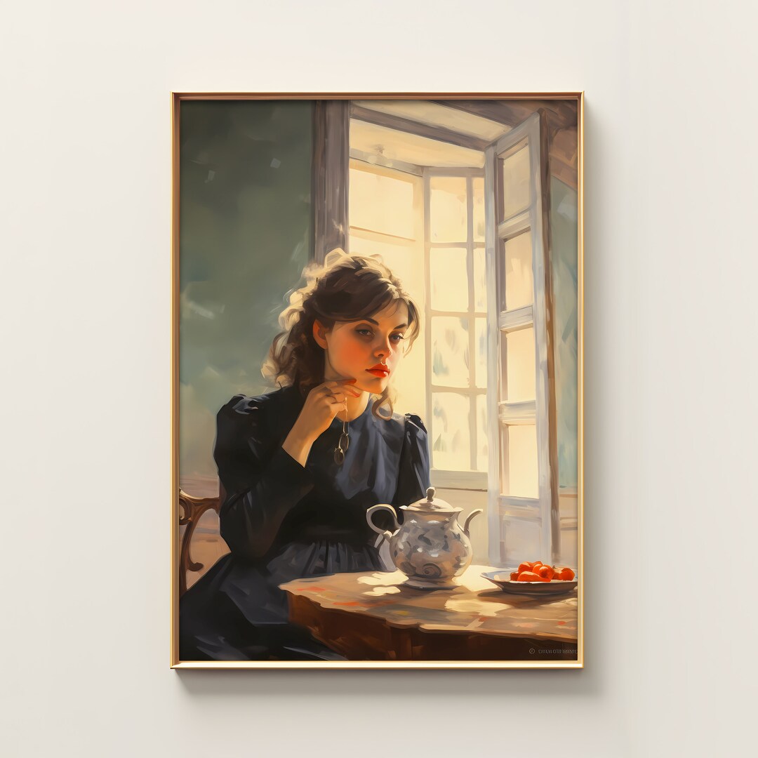 Vintage Woman Portrait Oil Painting | Girl Resting After Breakfast ...