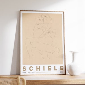 Egon Schiele Kunstdruck | Paar umarmt sich (1911) | Expressionismus Wandkunst | Maximalist Wand Kunst | Eklektischer Druck | Vintage Skizze Druck