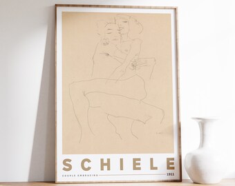 Egon Schiele Art Print | Couple Embracing (1911) | Expressionism Wall Art | Maximalist Wall Art | Eclectic Print | Vintage Sketch Print