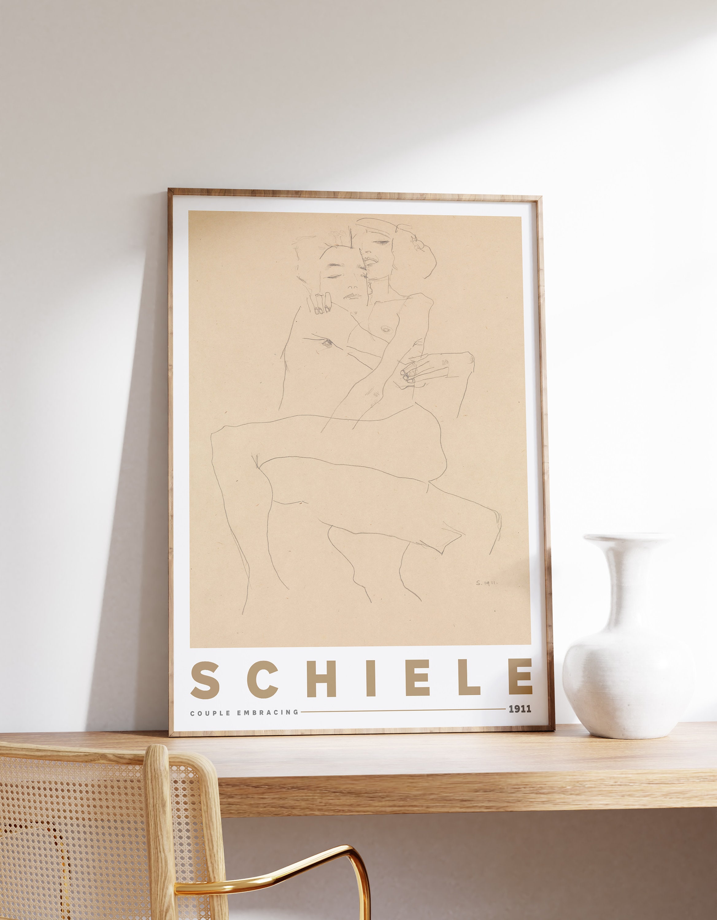 Egon Schiele Art Print | Couple Embracing (1911) | Expressionism Wall Art | Maximalist Wall Art | Eclectic Print | Vintage Sketch Print
