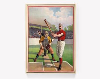 Vintage honkbalillustratie | Antieke sportkunst | Retro honkbalprint | Vintage print | Wanddecoratie