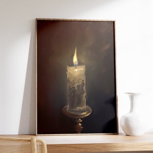 Vintage Candle Painting | Vintage Moody Art Print | Rustic Wall Art | Warm Tone Wall Art | Interior Oil Painting | Candle Print | Muted Art