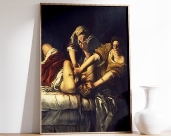 Artemisia Gentileschi - Judith Beheading Holofernes (1614) - Vintage Painting Baroque Poster Print Art Gift Wall Home Decor - Slaying Murder