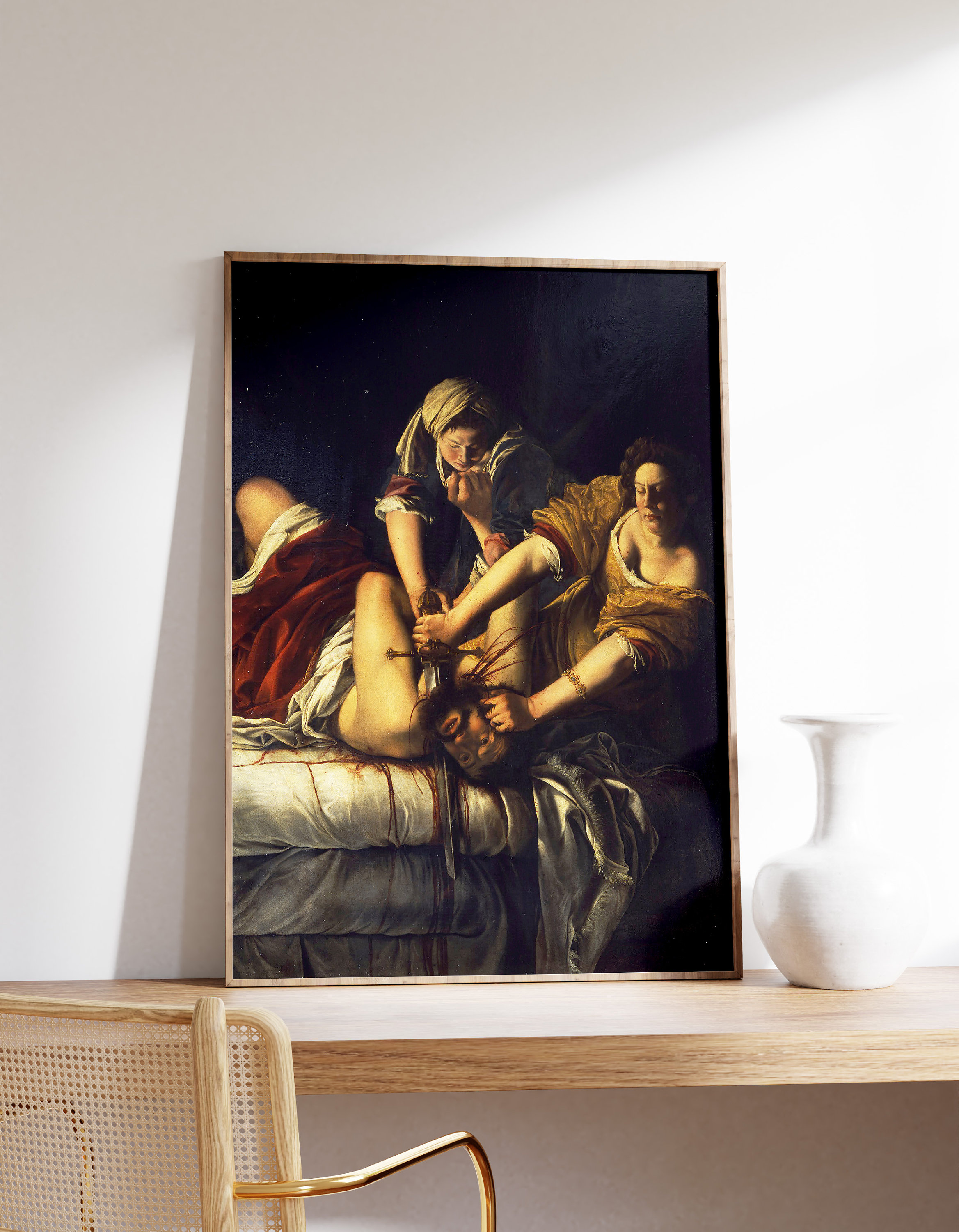 Artemisia Gentileschi - Judith Beheading Holofernes (1614) - Vintage Painting Baroque Poster Print Art Gift Wall Home Decor - Slaying Murder