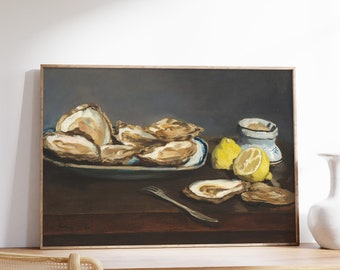 Edouard Manet - Oysters (1862) | Vintage Painting | Breakfast Plate Print | Lemon Artwork | Food Poster | Still Life Wall Art Home Decor